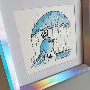 Blue Bird Art Print with Holographic Frame